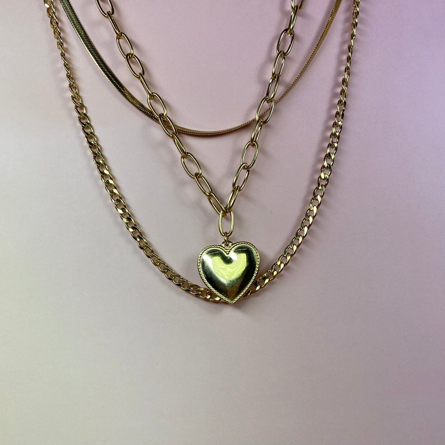 Collana 3 fili con charm cuore - acciaio jewels