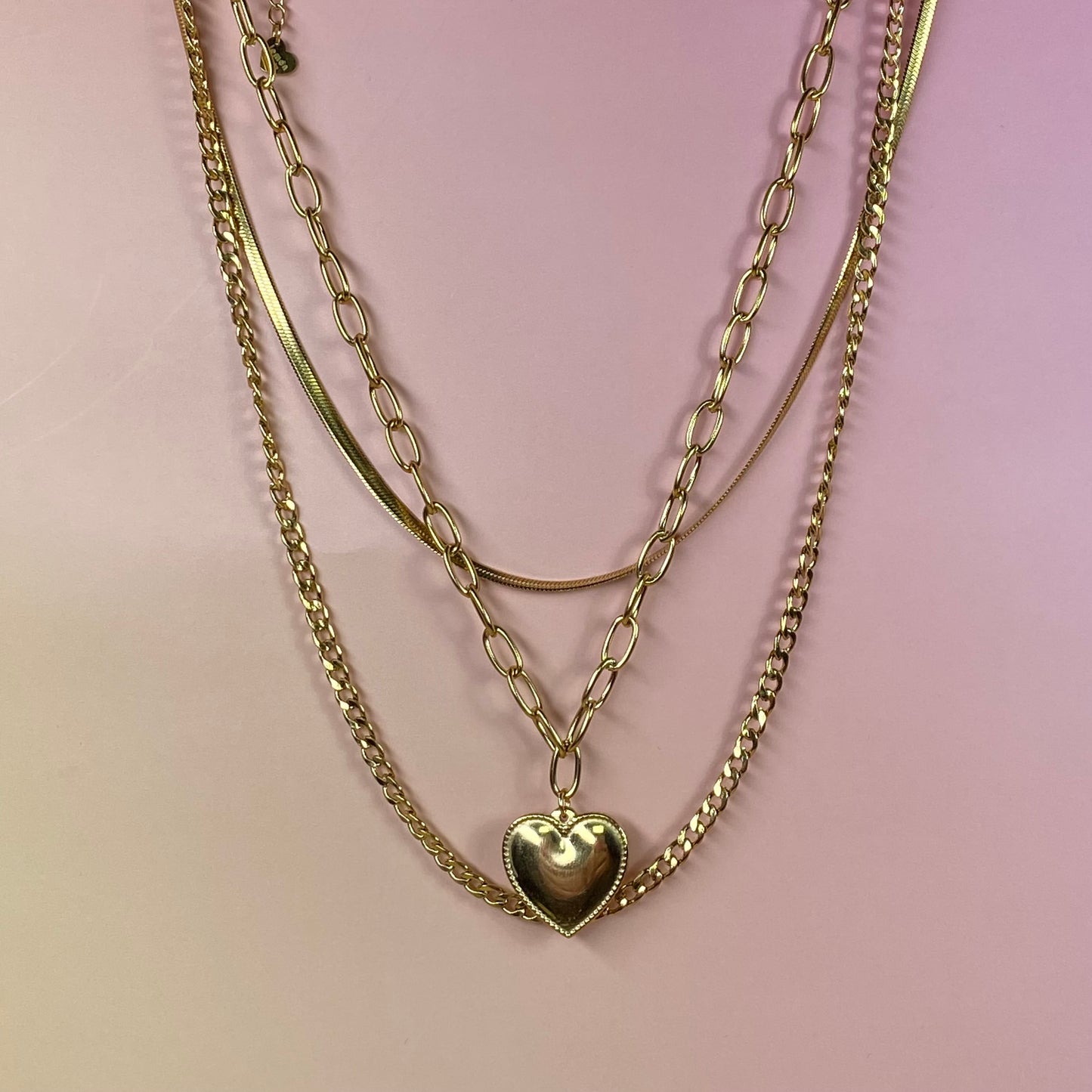Collana 3 fili con charm cuore - acciaio jewels