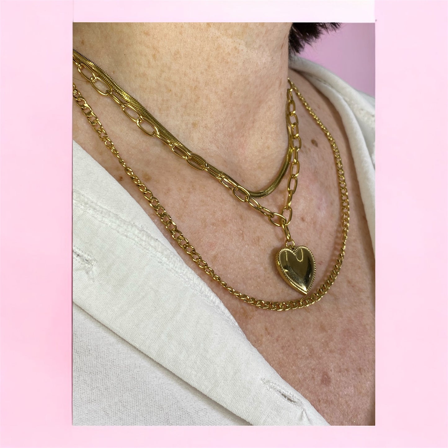 Collana 3 fili con charm cuore - acciaio jewels