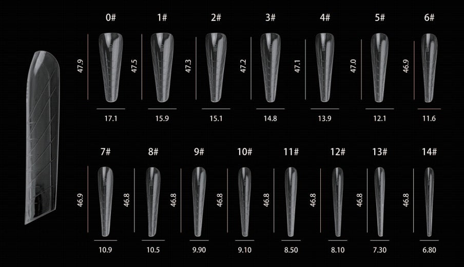Dualform system misure grandi - 203 mandorla gotica , mandorla moderna Easy Nails - 15 misure - 150 pezzi