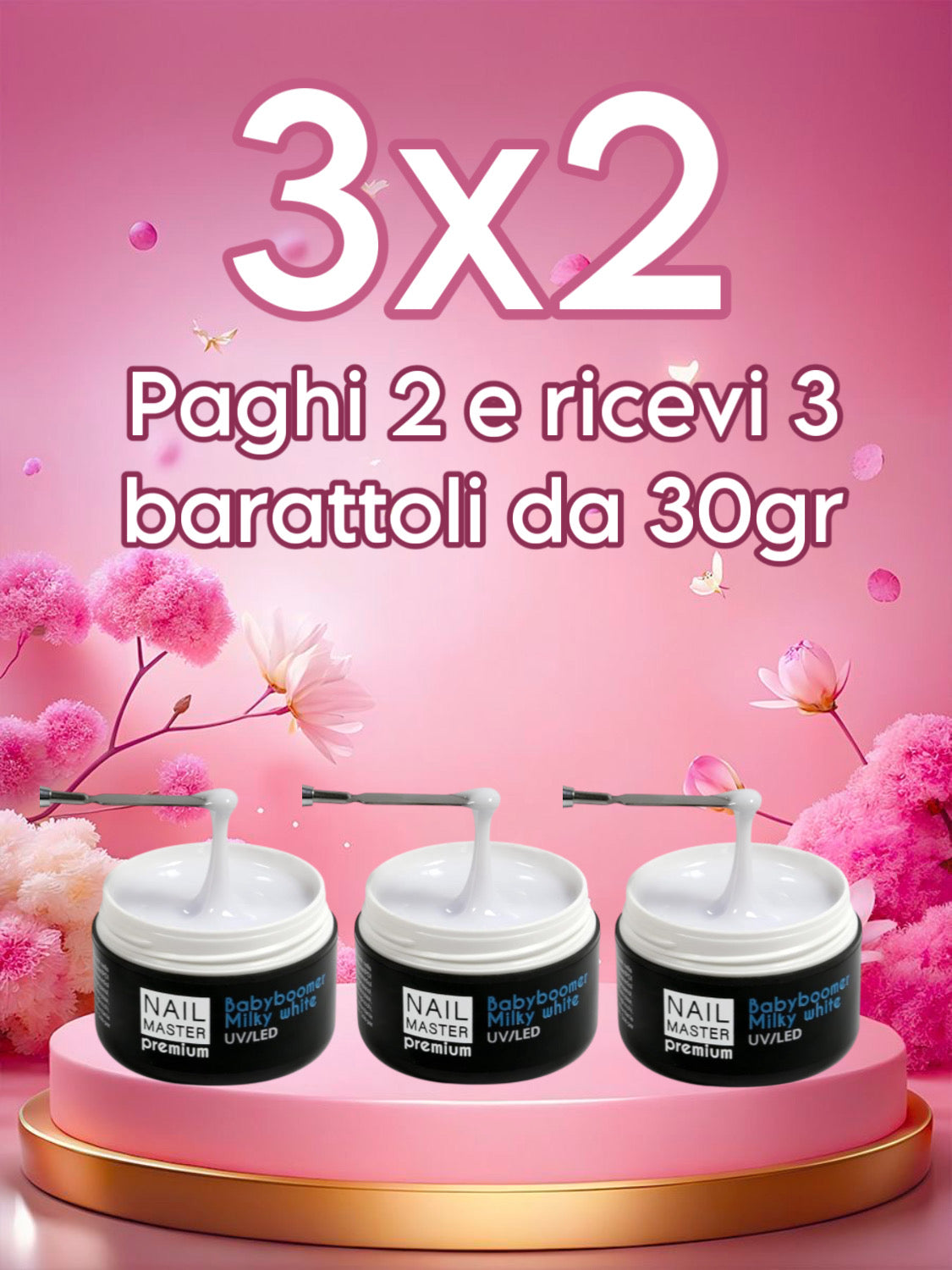 3x2 Babyboomer Milky White gel da 30gr - master premium babyboomer Milky White gel 30gr