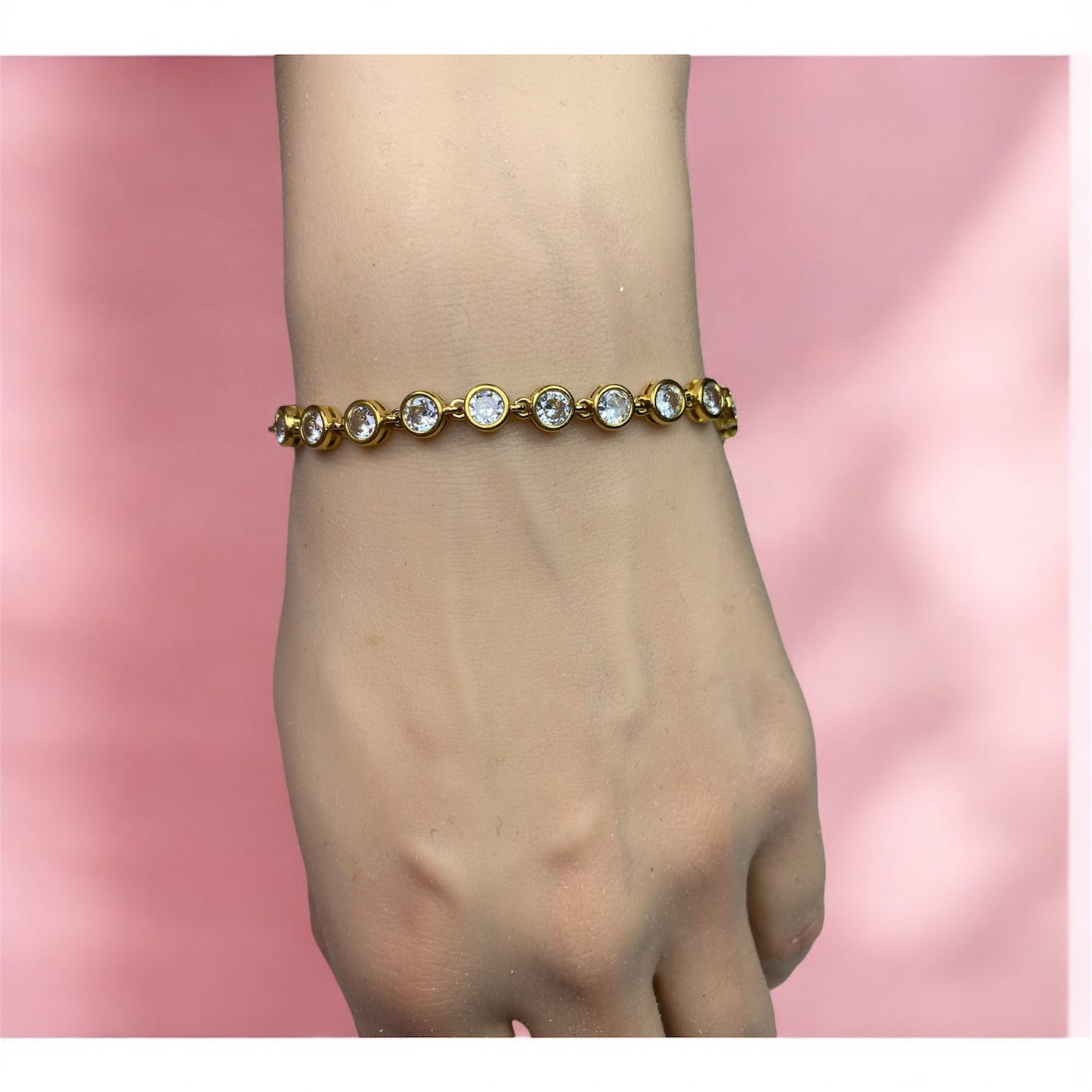 Bracciale cerchietti e zirconi acciaio