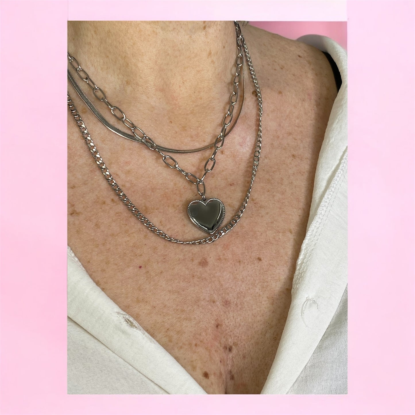 Collana 3 fili con charm cuore - acciaio jewels