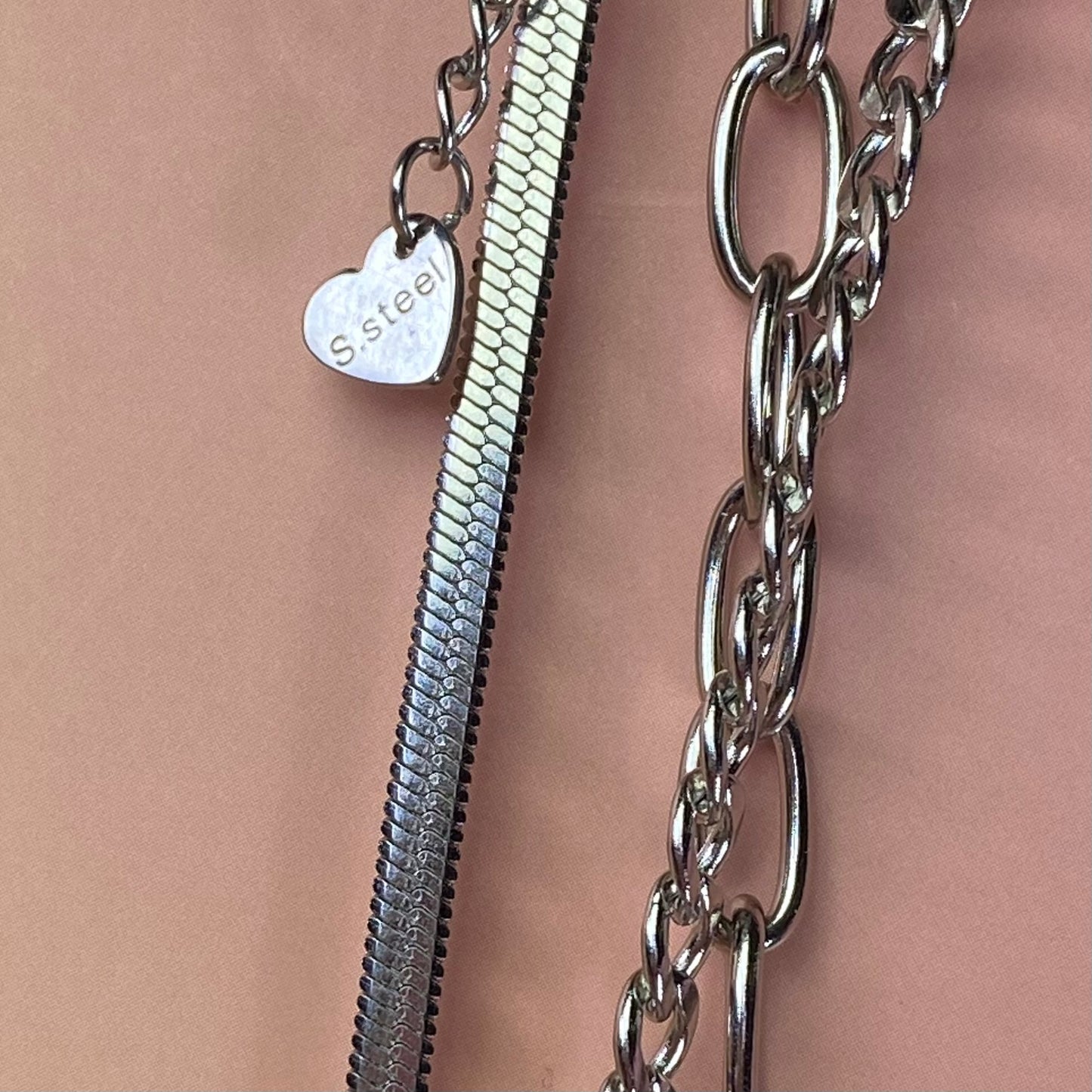 Collana 3 fili con charm cuore - acciaio jewels