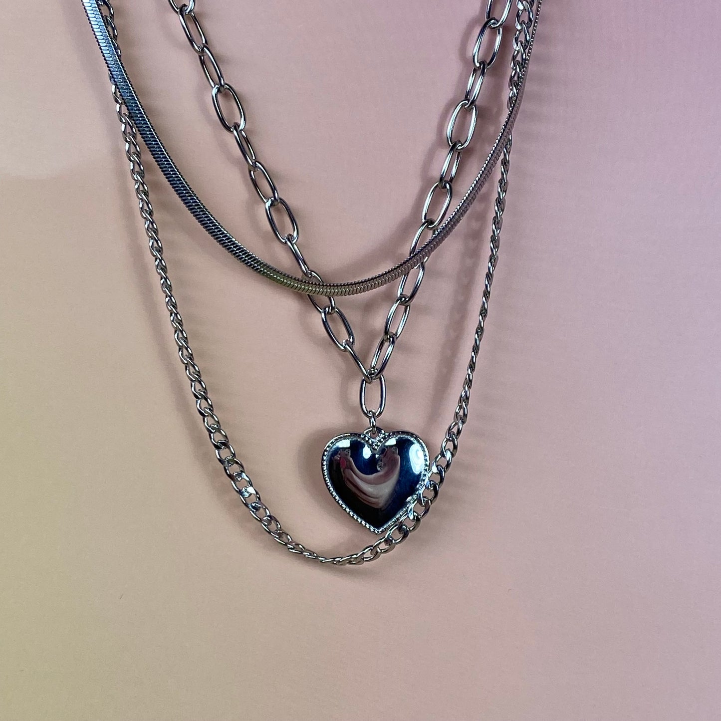Collana 3 fili con charm cuore - acciaio jewels