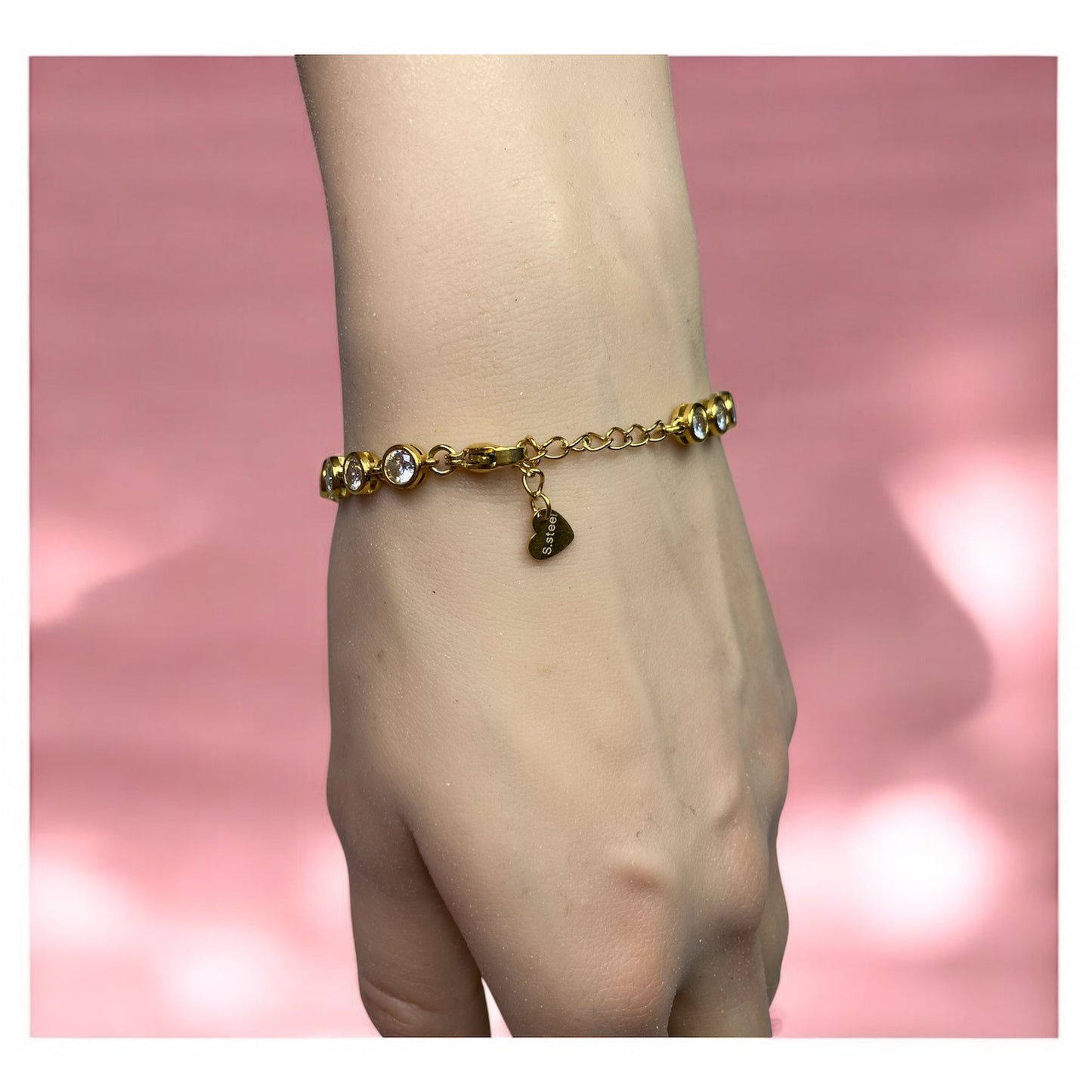 Bracciale cerchietti e zirconi acciaio