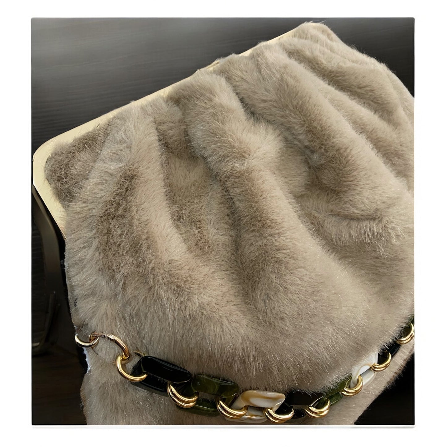 Borsa peluche con chiusura clutch - con 2 tracolle