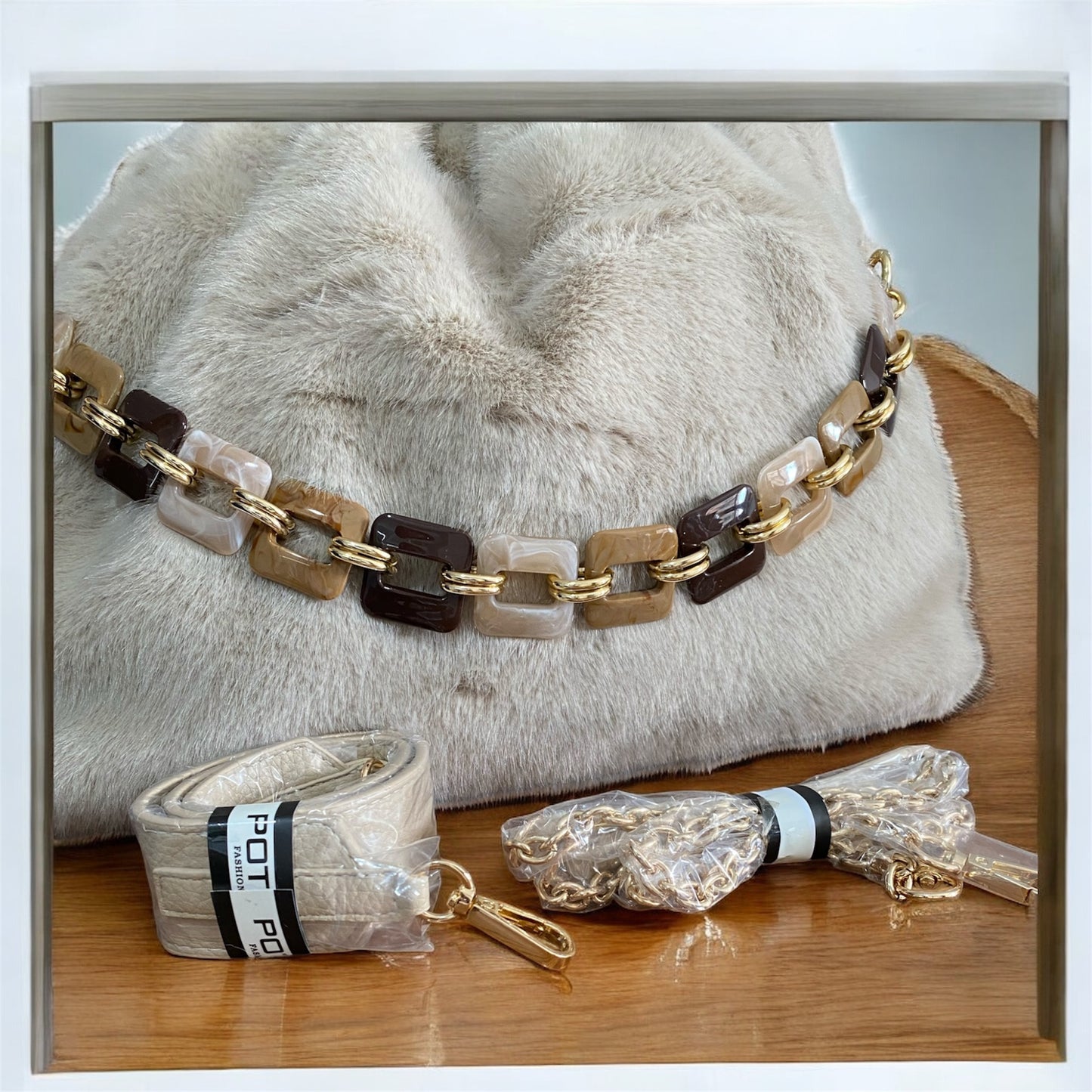 Borsa peluche con chiusura clutch - con 2 tracolle