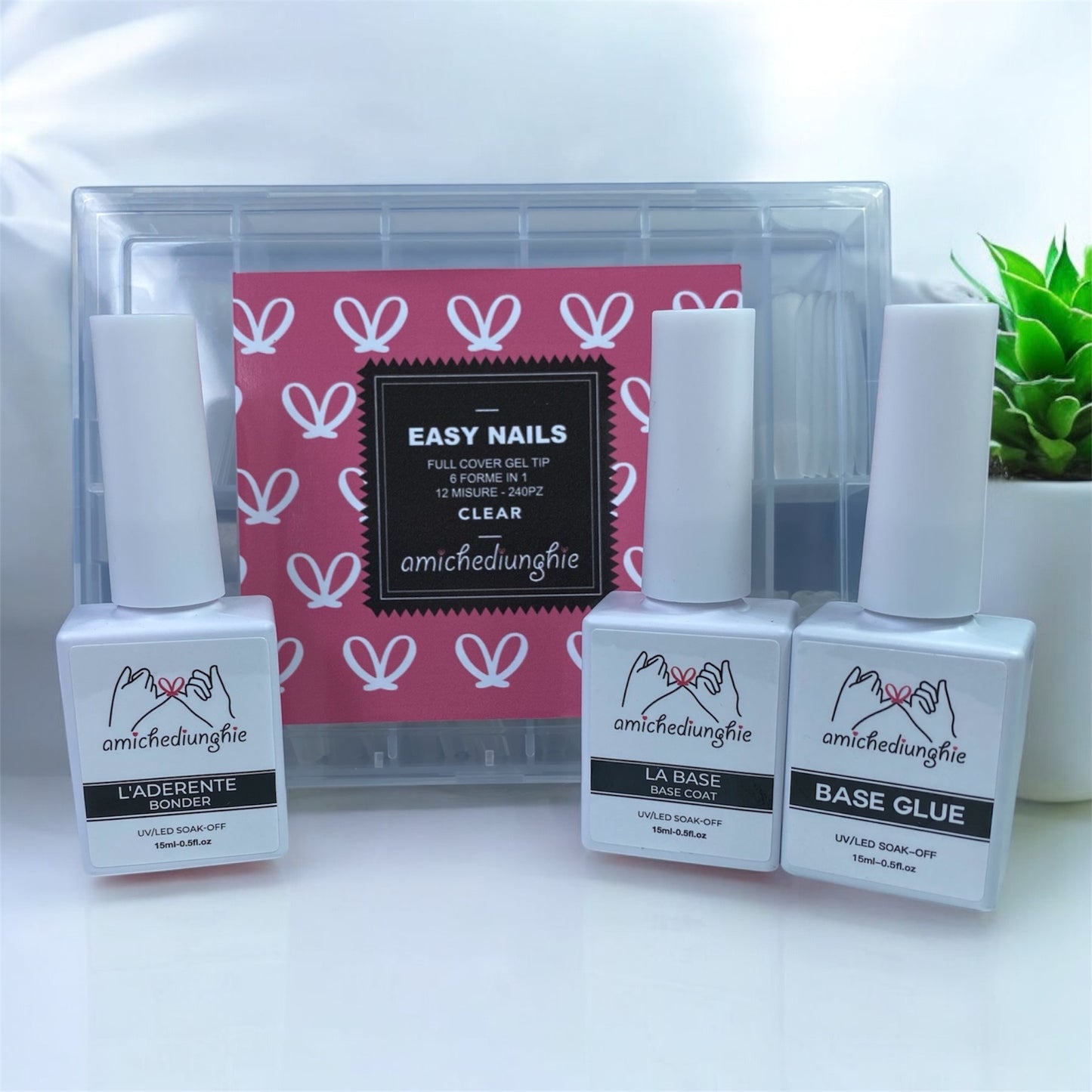 KIT EASY NAILS - FULL COVER GEL TIP + ADERENTE + BASE COAT + BASE GLUE