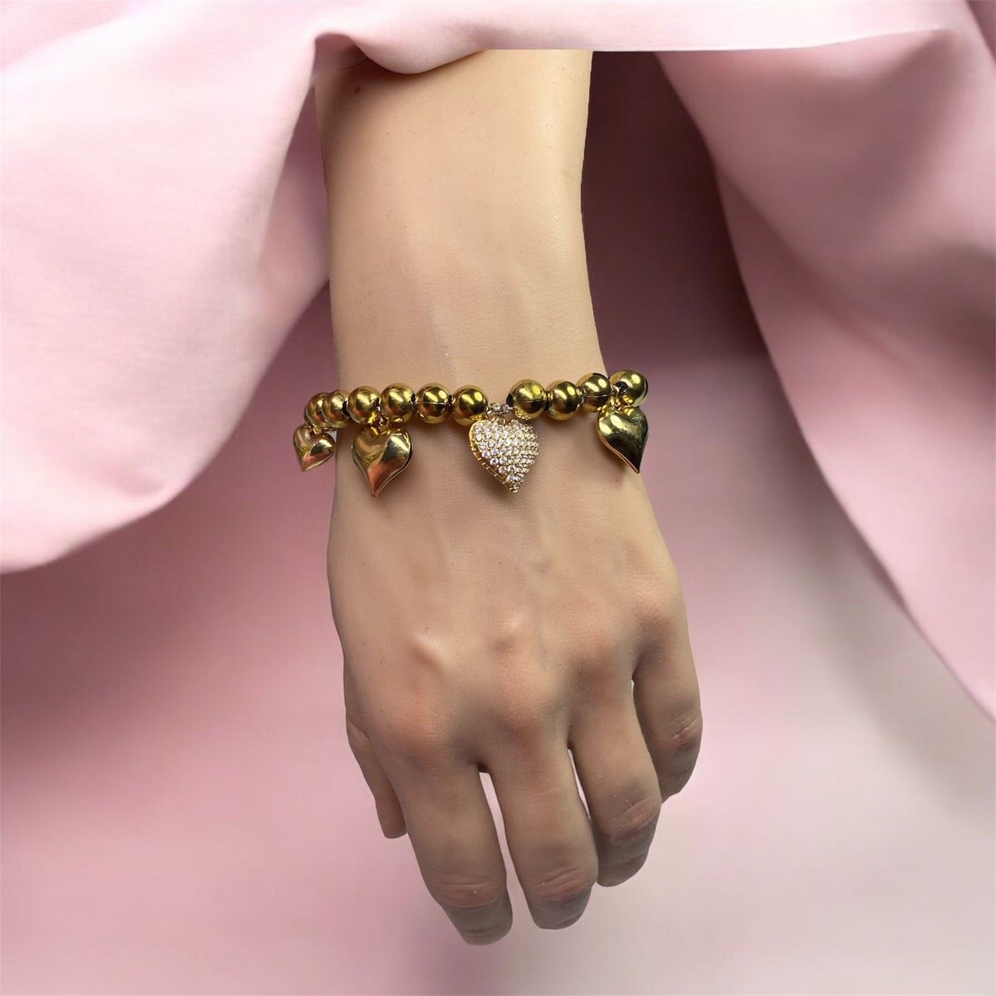 Bracciale bolle con cuori gold