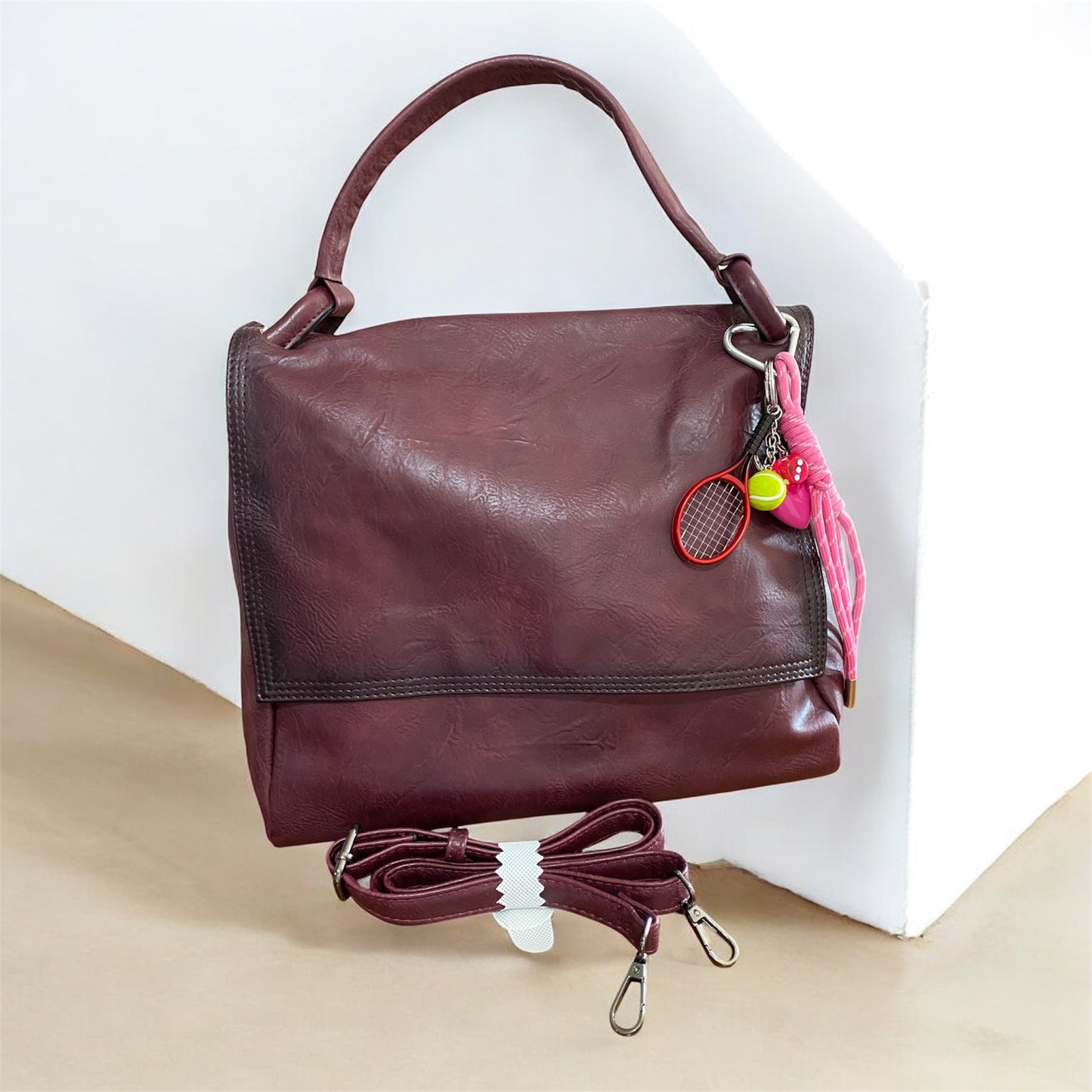 Borsa lembo con manico e tracolla , effetto invecchiato , morbida , capiente , casual