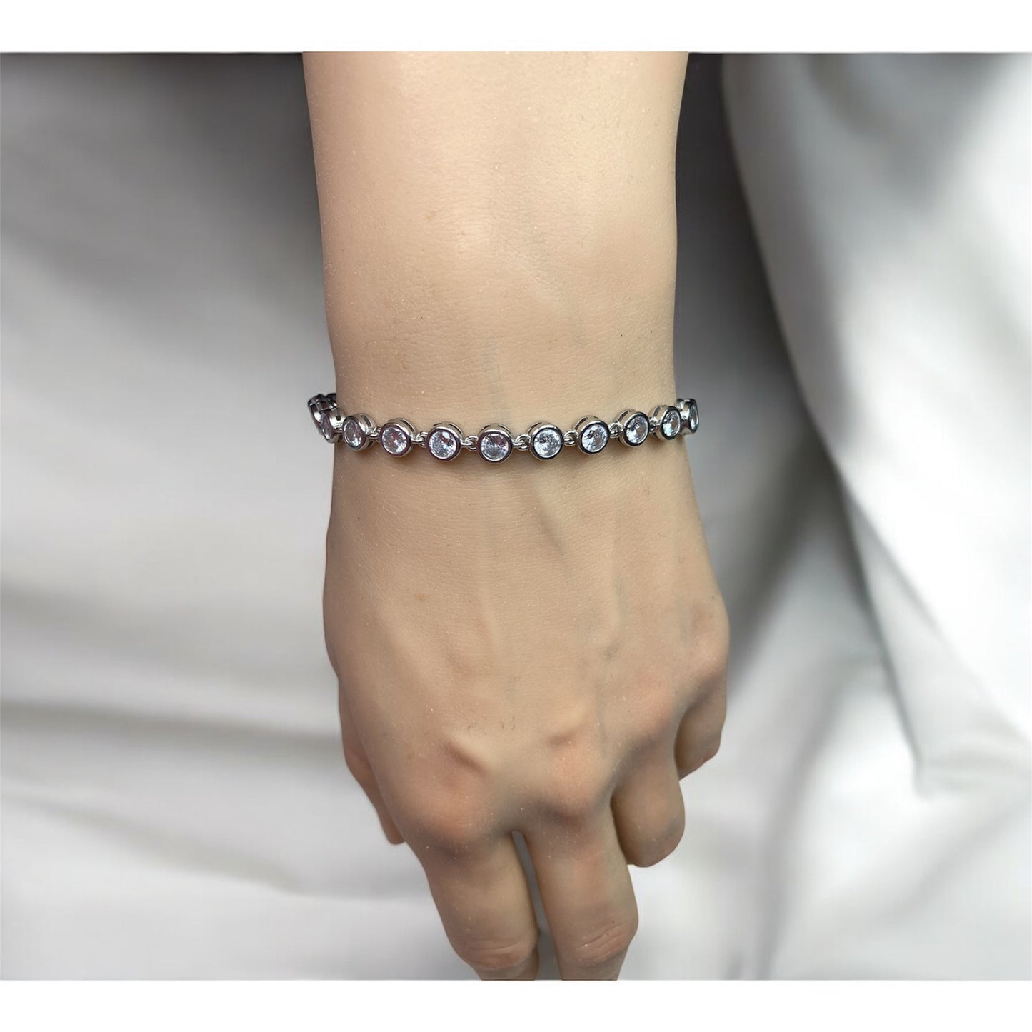 Bracciale cerchietti e zirconi acciaio
