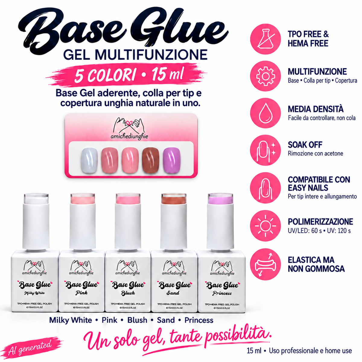 Base Glue Gel Colorata Milky White | Unghie Naturali e Total Cover Tip 15ml