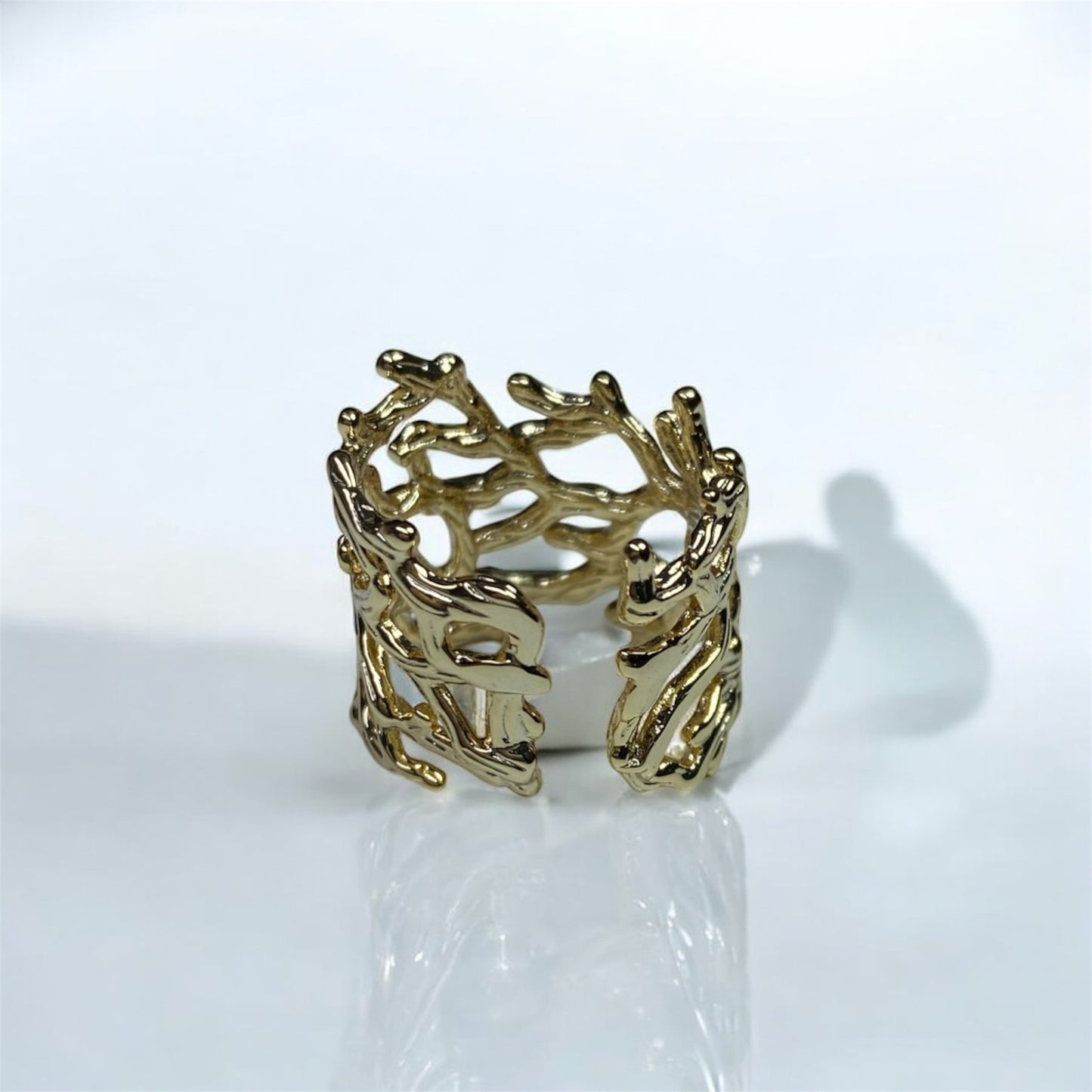 Anello corallo intrecciato in acciaio- misura 18 - fotografia nails