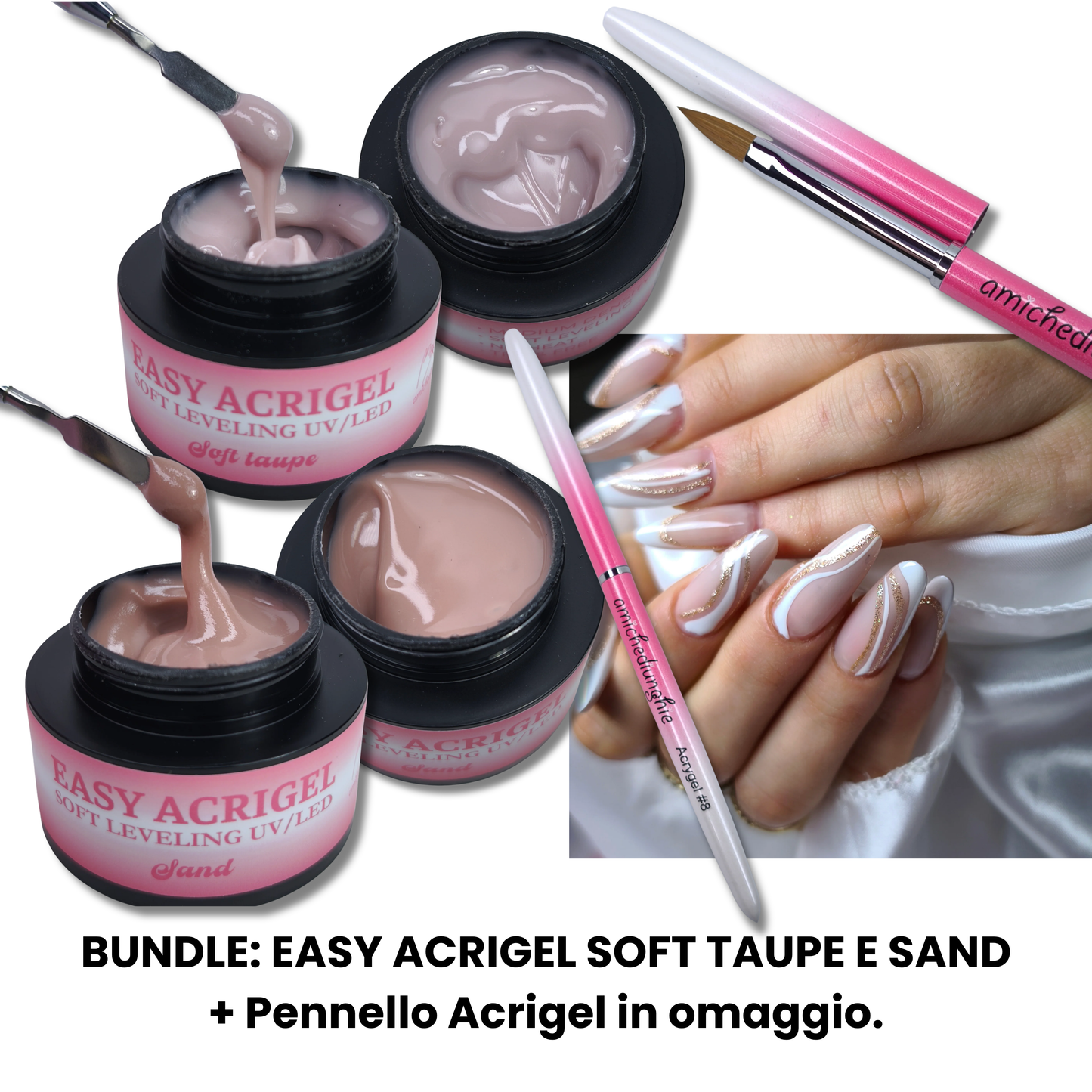 Bundle Easy Acrigel Soft Taupe e Sand con Pennello Acrigel n.8 in Omaggio