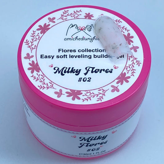 Milky Flores #02 Builder Gel Fantasy | Gel costruttore lattiginoso con fiori secchi 30ml