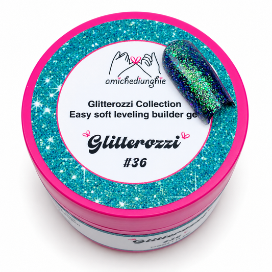 Glitterozzi #36 Builder Gel Fantasy | Gel costruttore autolivellante glitter di diverse dimensioni 30ml