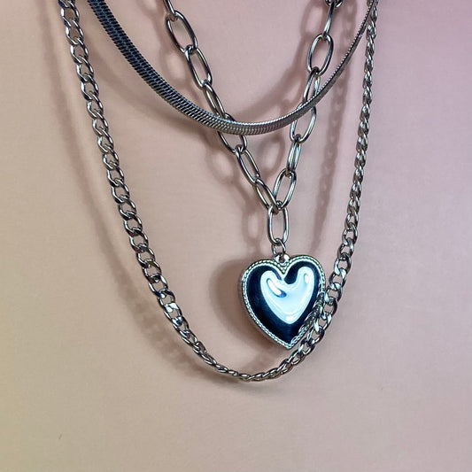 Collana 3 fili con charm cuore - acciaio jewels