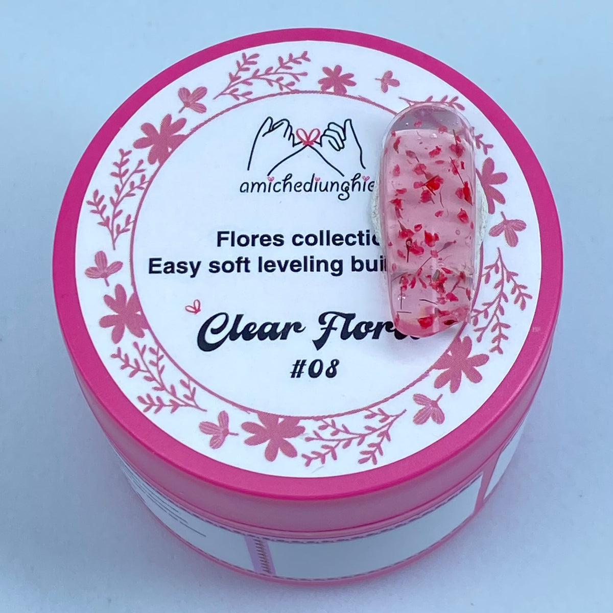 Clear Flores #08 Builder Gel Fantasy | Gel costruttore trasparente con fiori secchi 30ml