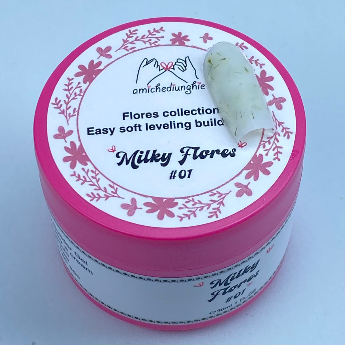 Milky Flores #01 Builder Gel Fantasy | Gel costruttore lattiginoso con fiori secchi 30ml