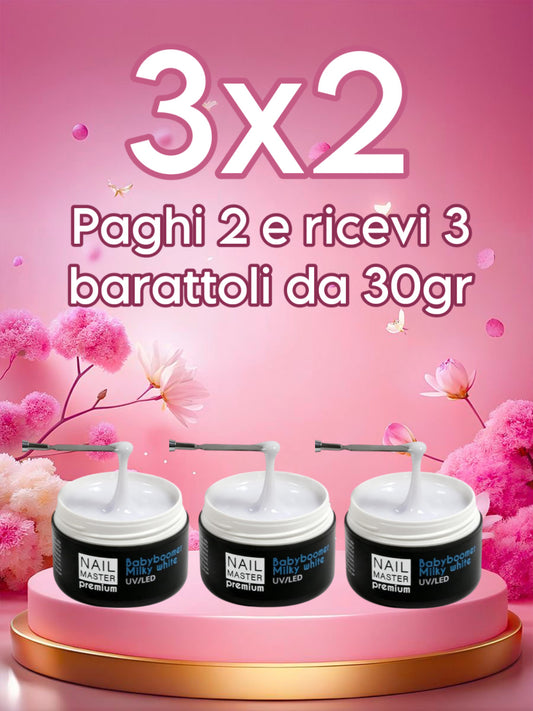 3x2 Babyboomer Milky White gel da 30gr - master premium babyboomer Milky White gel 30gr