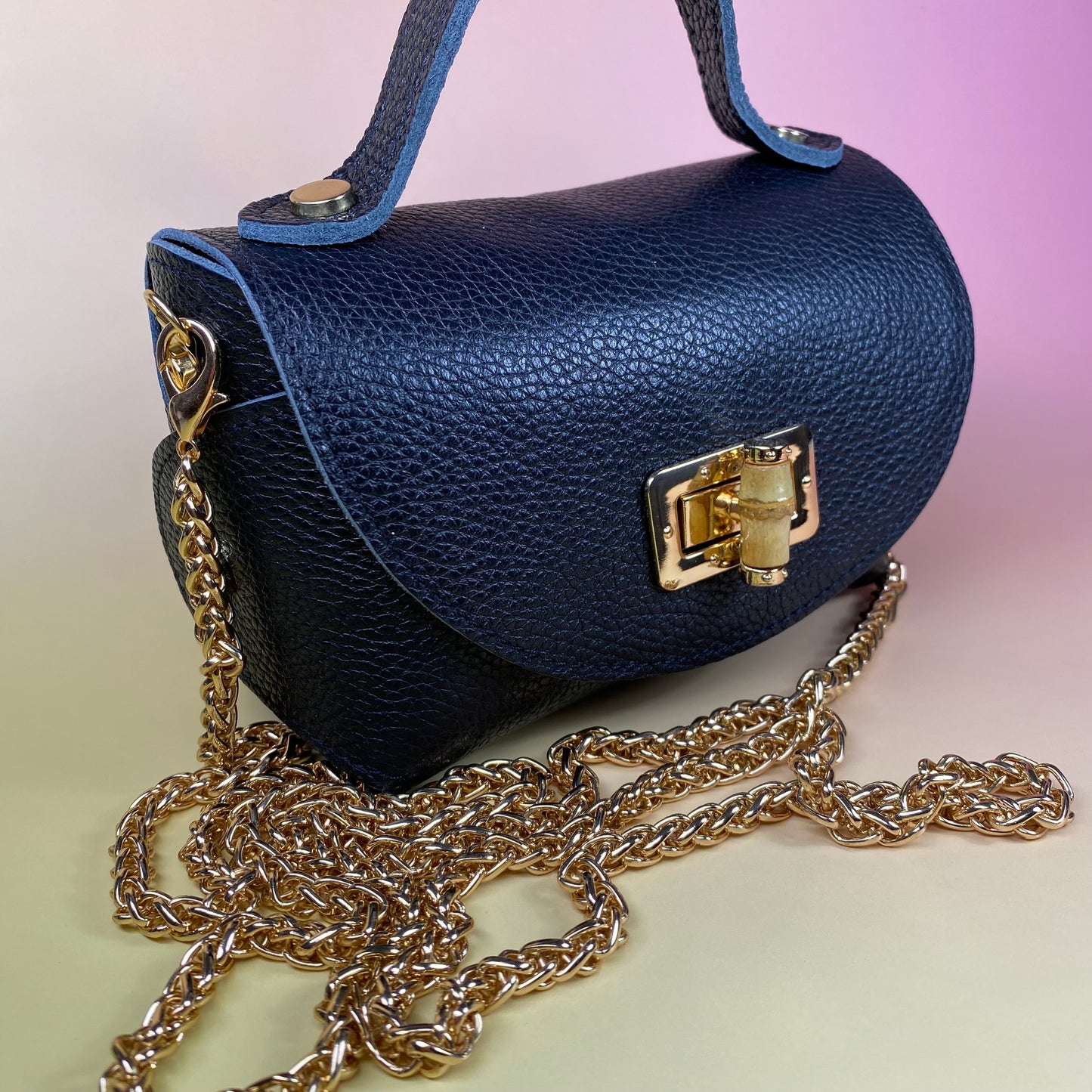 Borsa cestino con manico e tracolla-vera pelle
