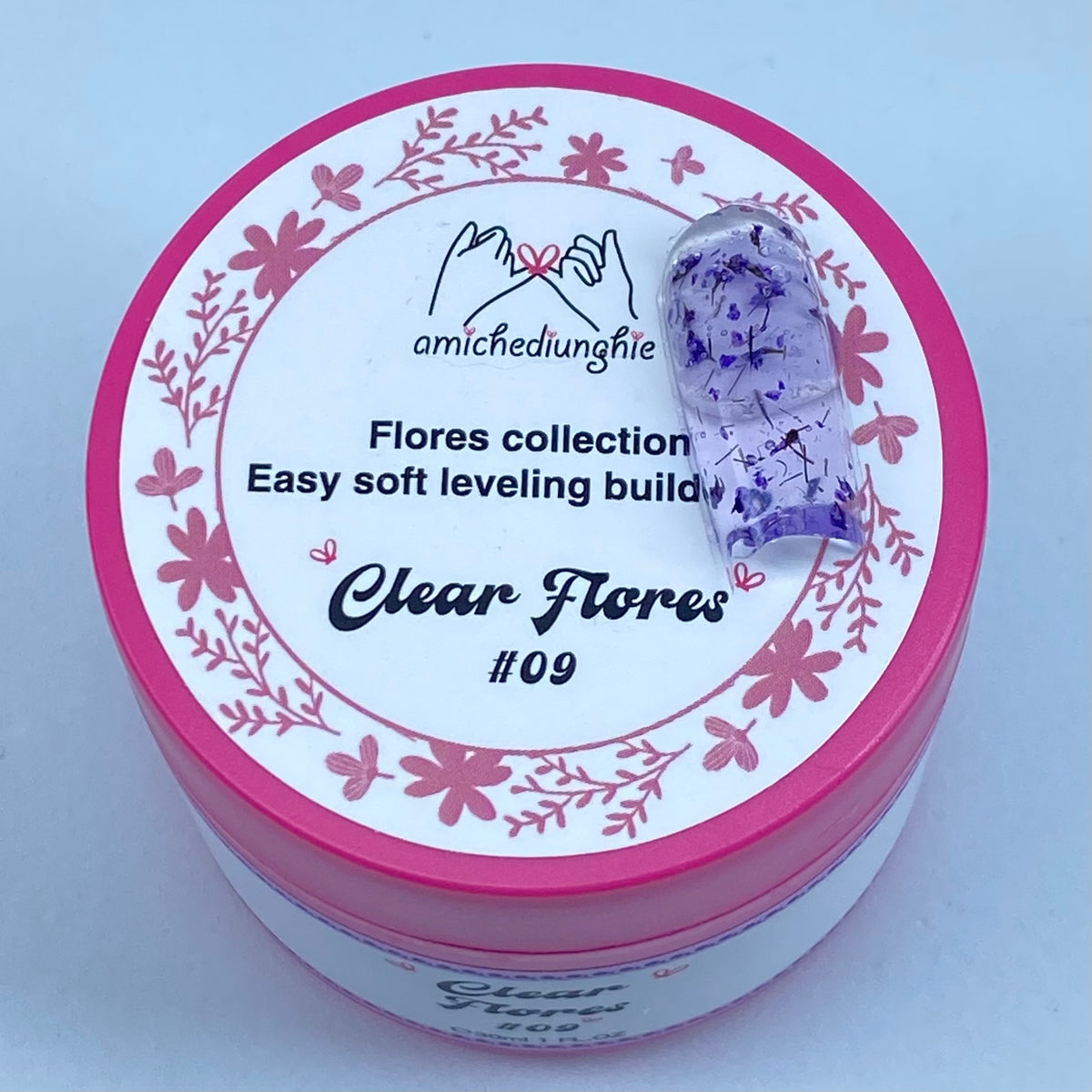 Clear Flores #09 Builder Gel Fantasy | Gel costruttore trasparente con fiori secchi 30ml