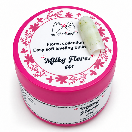 Milky Flores #01 Builder Gel Fantasy | Gel costruttore lattiginoso con fiori secchi 30ml