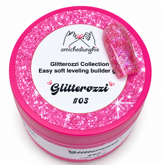 Glitterozzi #03 Builder Gel Fantasy | Gel costruttore autolivellante glitter di diverse dimensioni 30ml