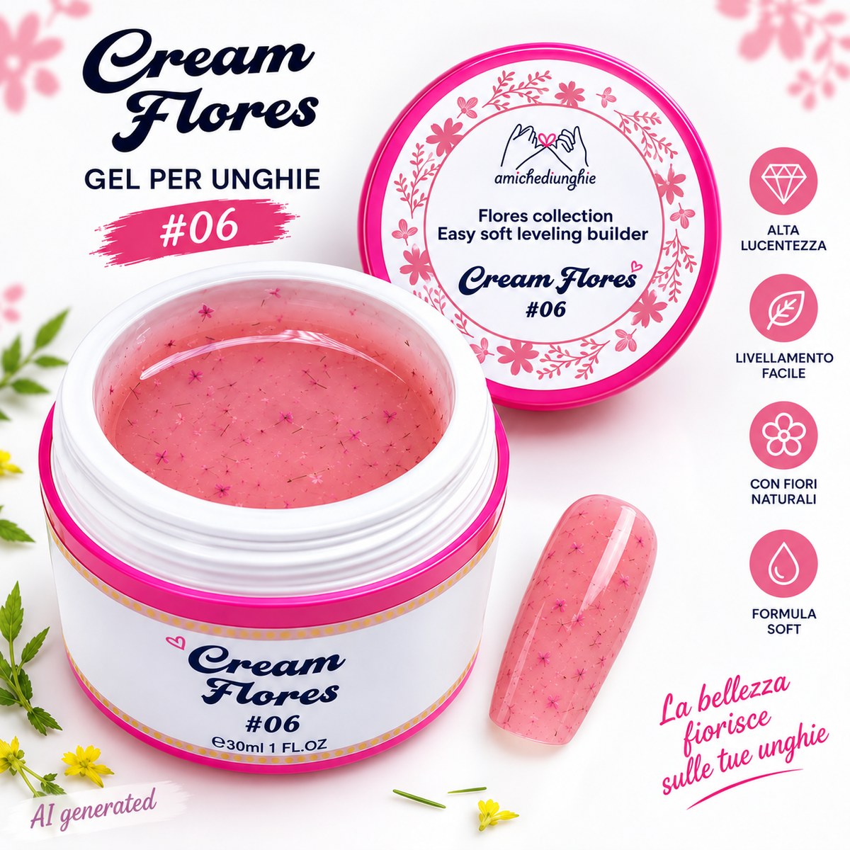 Cream Flores #06 Builder Gel Fantasy | Gel costruttore con fiori secchi 30ml