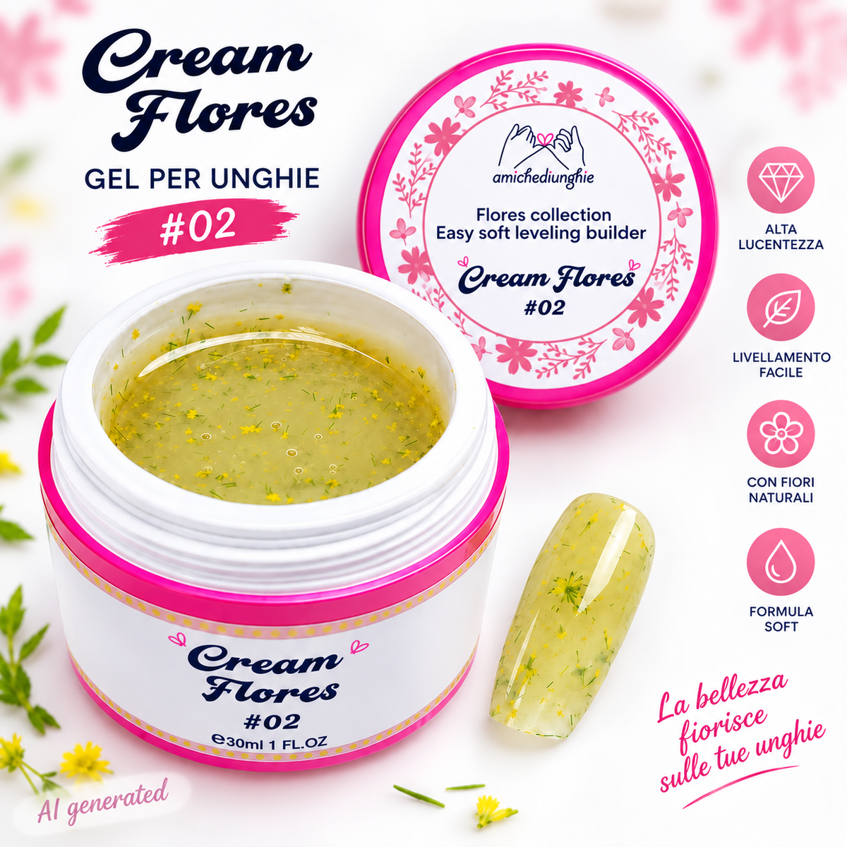 Cream Flores #02 Builder Gel Fantasy | Gel costruttore con fiori secchi 30ml