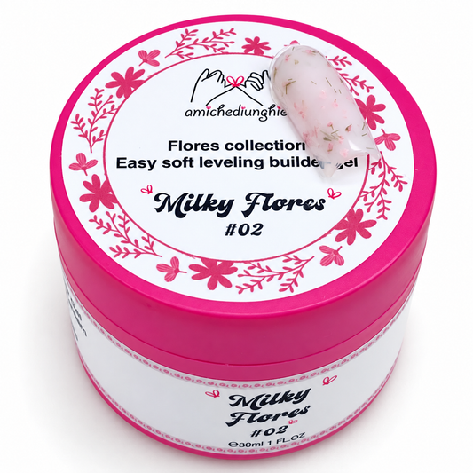 Milky Flores #02 Builder Gel Fantasy | Gel costruttore lattiginoso con fiori secchi 30ml