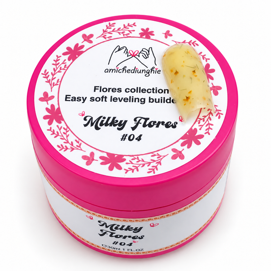 Milky Flores #04 Builder Gel Fantasy | Gel costruttore lattiginoso con fiori secchi 30ml