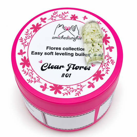 Clear Flores #01 Builder Gel Fantasy | Gel costruttore trasparente con fiori secchi 30ml