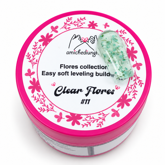 Clear Flores #11 Builder Gel Fantasy | Gel costruttore trasparente con fiori secchi 30ml