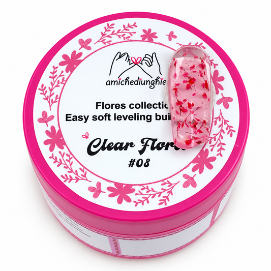 Clear Flores #08 Builder Gel Fantasy | Gel costruttore trasparente con fiori secchi 30ml