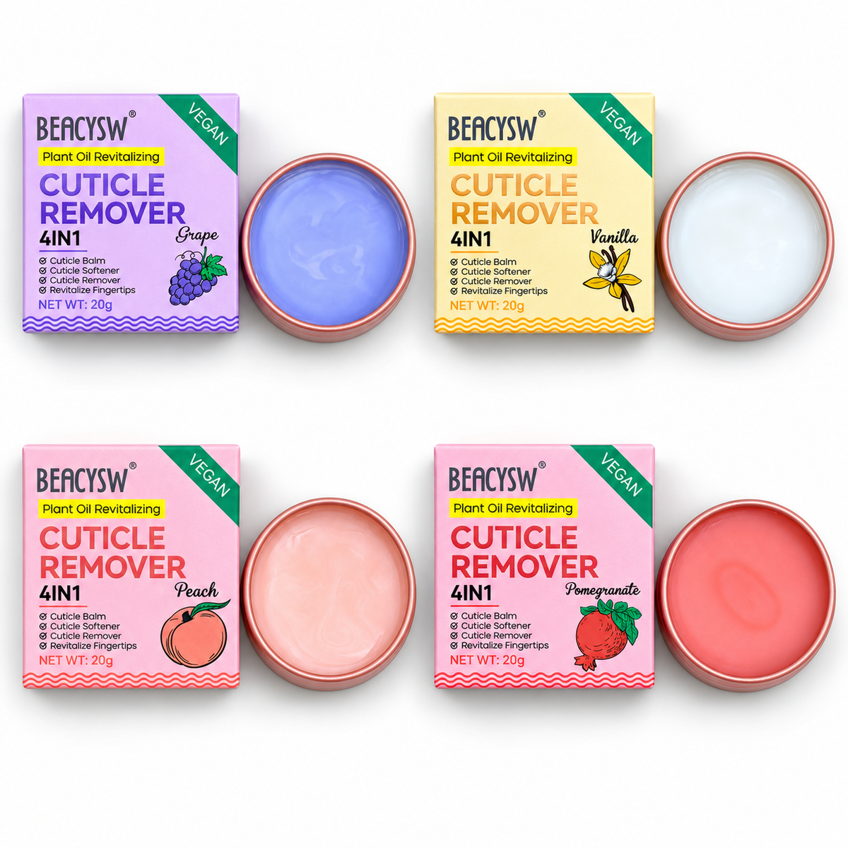 Balsamo Cuticole 4 in 1 Vegan 20 g | Cuticle Remover | Cera levigatura cuticole