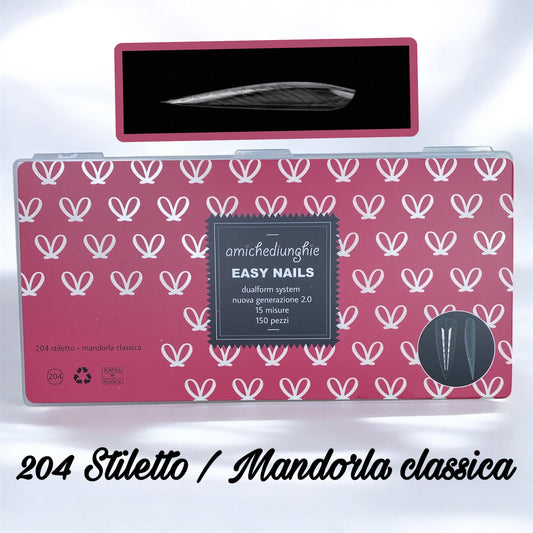 Dualform system misure grandi- 204 stiletto, mandorla classica Easy Nails - 15 misure - 150 pezzi