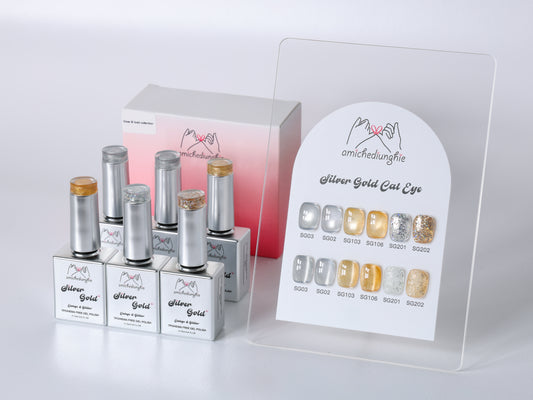 Silver & Gold cateye collection - 6pz semipermanente magnetico e glitter 15ml